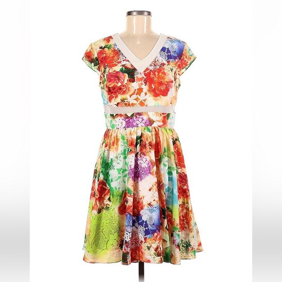 Sami and Dani flowers and mesh vibrant fit and flare dress, size 9 or 10 - Picture 1 of 10